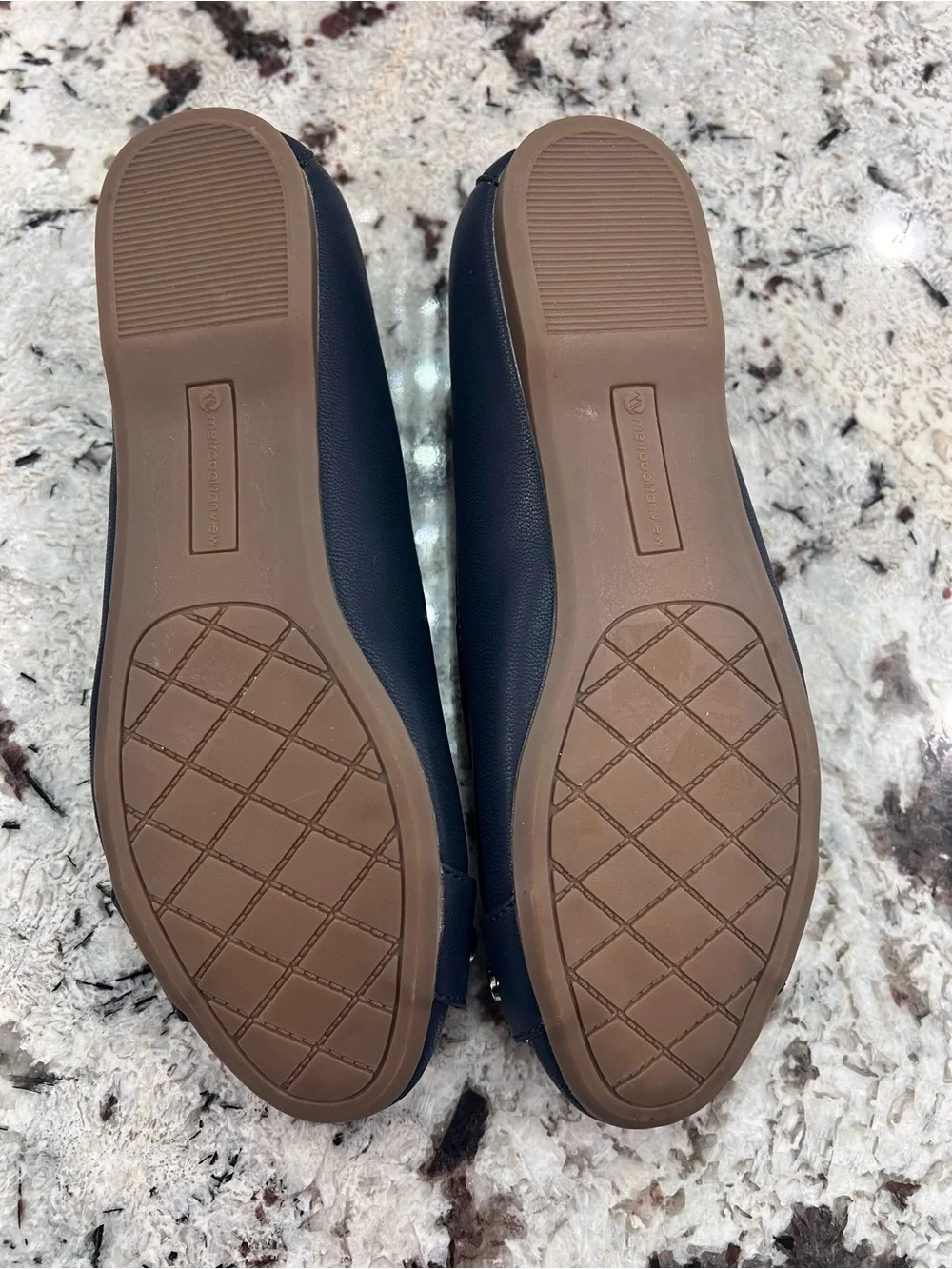 Metro Collection Navy Espadrille-Inspired Ballet Flats with Silver Buckle